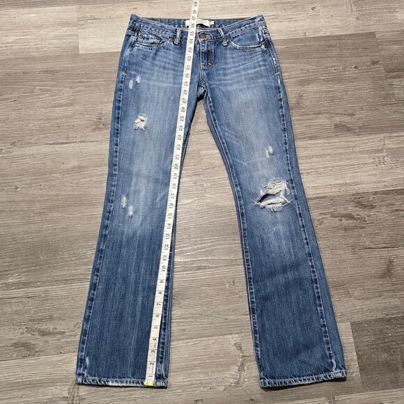 Abercrombie & Fitch Dark Wash Distressed Emma Boot Cut Blue Jeans - Picture 5 of 6